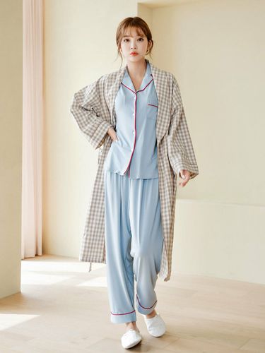 Womens Classic Check Cotton Pajama Robe - LUNALUZ STUDIO - Modalova