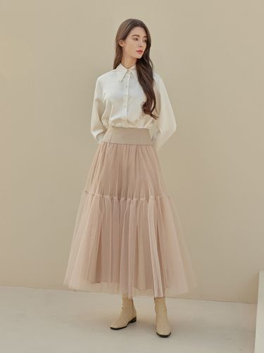 Emery Volume Tulle Skirt (Beige) - a.riff - Modalova