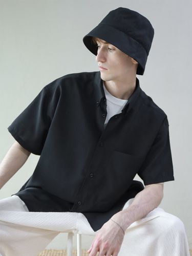 Linen-Blend Deep Bucket Hat Black - LIEU HOMME - Modalova