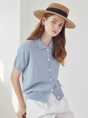 Collar Knit Short Sleeve Cardigan_Blue - a.riff - Modalova