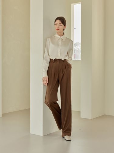 Bri Three Pin Tuck Banding Slacks_Brown - a.riff - Modalova