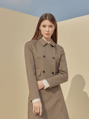 Bella Checkered Double Button Jacket_Beige - a.riff - Modalova