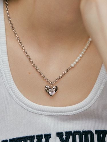 Mixed Chain Heart Necklace_Silver Plated - XPIER - Modalova