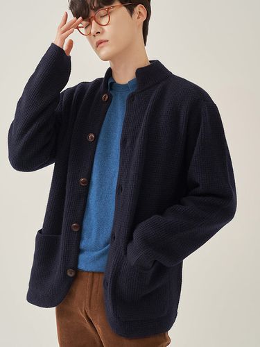 Mandarin Collar knit Jacket (Navy) - IOLO - Modalova