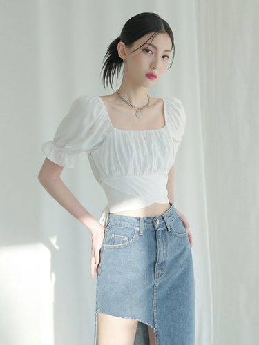 Back Ribbon Square Short Sleeves Blouse _ - AVANDRESS - Modalova