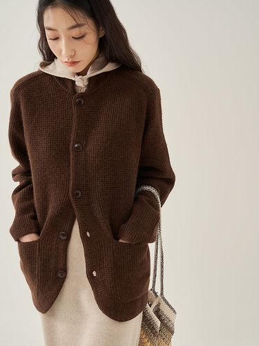 Mandarin Collar Knit Jacket (Brown) - IOLO - Modalova