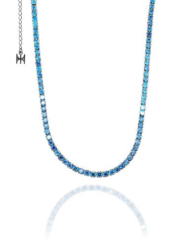 S925] Sky Blue Mini Tennis Necklace-Black Silver - MACIER - Modalova