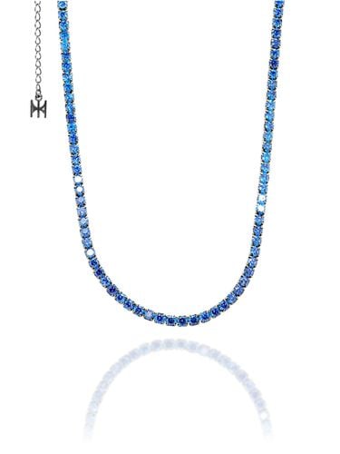 S925] Blue Mini Tennis Necklace (Black Silver) - MACIER - Modalova