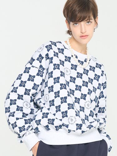 Flower Checker Board White Sweatshirt - PaperBoy - Modalova