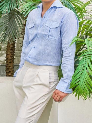 Italian Collar Linen Shirt Sky Blue - ALL CLASSIC - Modalova