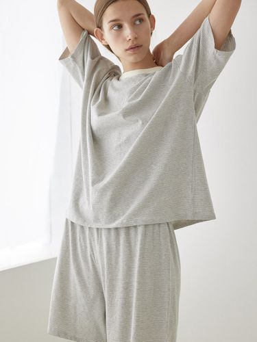 Stripe Short Sleeve Pajama Set () - KOZNOK - Modalova