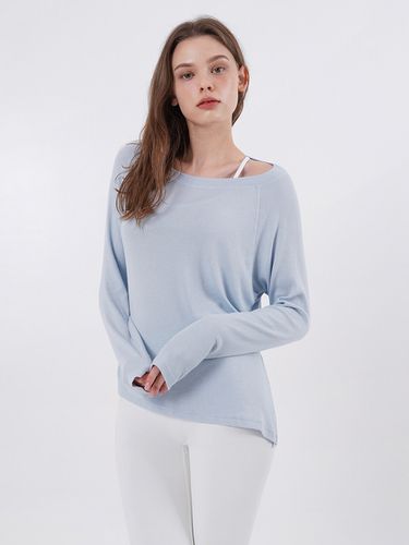 Wide Neck Slit Long Sleeve_Soft Blue - conchwear - Modalova