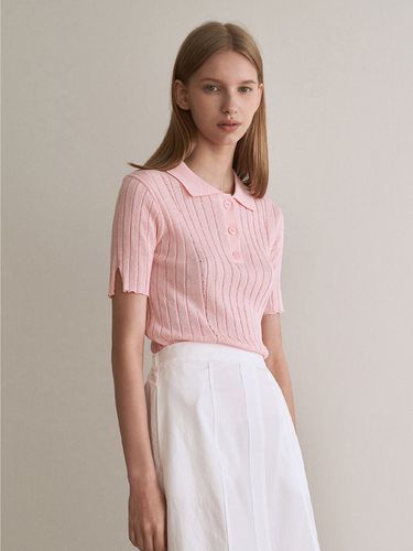 Ribbon Button Half Sleeve Knit_Pink - ADAUL - Modalova