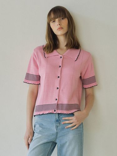 Stripe Cotton Knit Cardigan_Pink - VERBE - Modalova