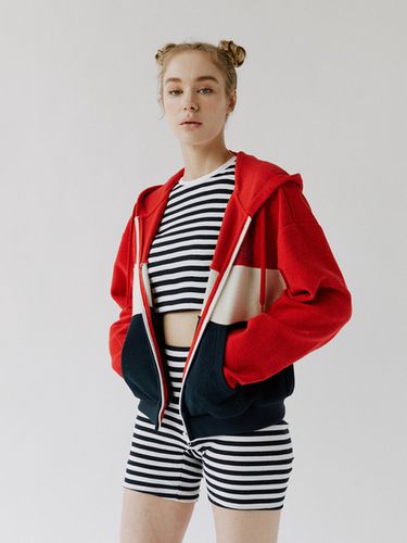 Color-Block Zip-Up Hoodie Red - OUT OF TRUNK - Modalova