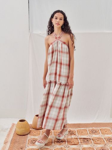 Linen Checked Halter-neck Maxi Dress - NARU KANG - Modalova