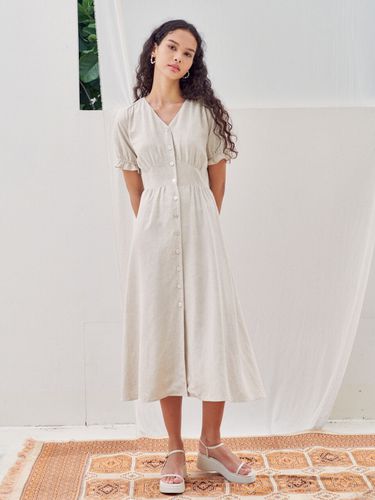 Vintage Silhouette Button Dress_Beige - NARU KANG - Modalova