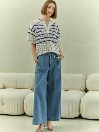 Wide Cropped Blue Denim Pants - JOY GRYSON - Modalova