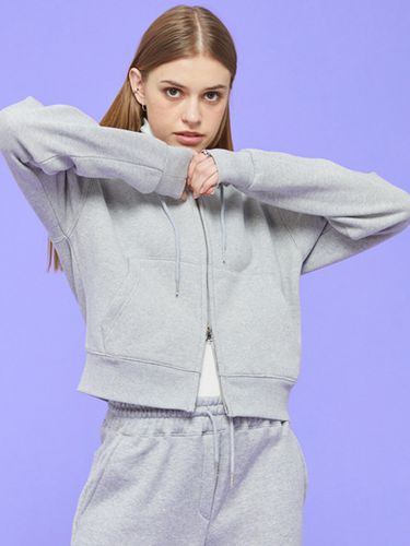 Napping Lining] Crop Two-Way Zip-Up Hoodie_Grey - KOLEAT - Modalova