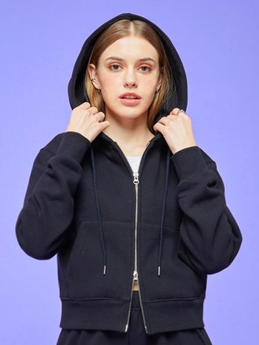 Napping Lining] Crop Two-Way Zip-Up Hoodie_Black - KOLEAT - Modalova