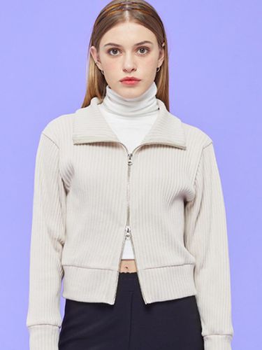 Napping LIning] Cropped Knit Zip-Up Cardigan - KOLEAT - Modalova