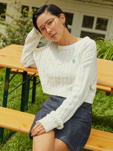 Cable Crop Knit_White - PLAC - Modalova