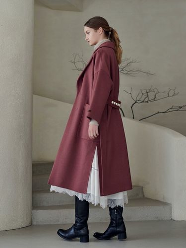 Cashmere Pearl Belted Handmade Coat_Rust - MITTE - Modalova