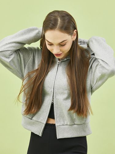 Crop 2 Way Zip Up Gray Hoodie - KOLEAT - Modalova