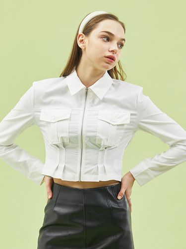 Croped Slim Zipper White Shirt - KOLEAT - Modalova