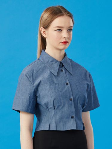 Croped Slim Blue Short Sleeve Shirt - KOLEAT - Modalova