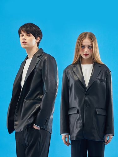 Unisex Over Fit Mild Leather Blazer Jacket - KOLEAT - Modalova