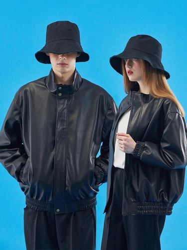 Unisex Over Fit Mild Leather Placket Jumper Jacket - KOLEAT - Modalova