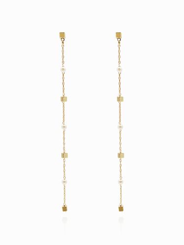 Pearl Square Line Drop Earrings - ANNAFLAIR1986 - Modalova