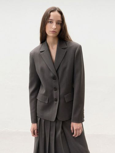 Herringbone Fitted 3 Button Jacket_Grey - AVA MOLLI - Modalova