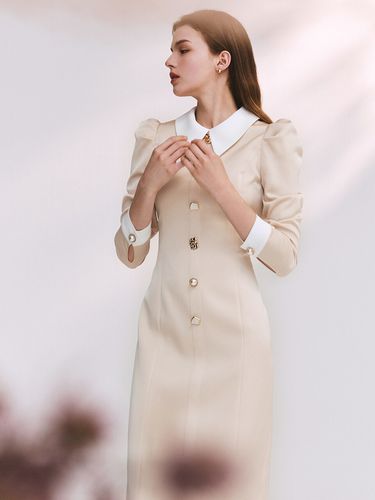 Laura / Collar Color Combination Dress - S BLANC - Modalova