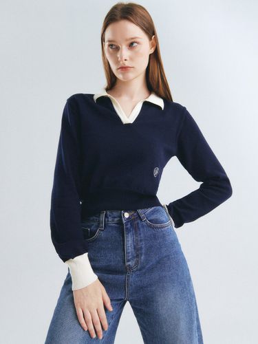 Color Combination Collar Knit_Navy - CITYBREEZE - Modalova