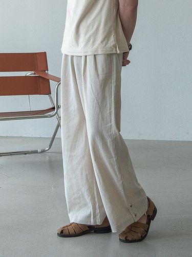 Banding Straight Wide Linen Pants [] - DEVERRMAN - Modalova