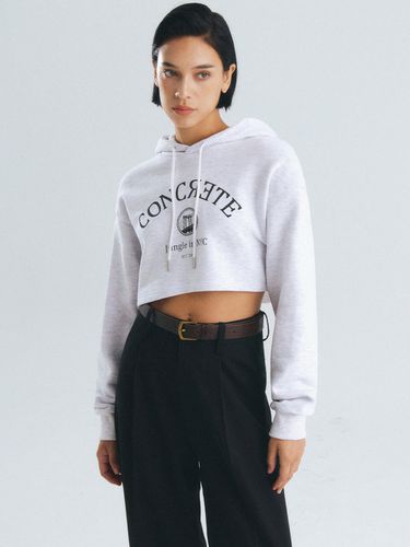 Graphic Crop Hood Sweatshirt_Melange White - CITYBREEZE - Modalova