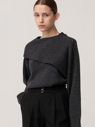 Shawl Knitted Pullover_Melange Charcoal - KINDERSALMON - Modalova