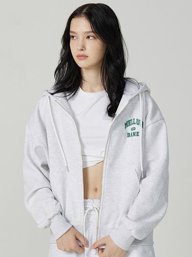 Two Way Hoodie Zip Up [White Melange] - mellurbane - Modalova