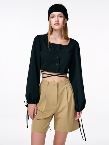 Waist Strap Crop Blouse - Black - ETMON - Modalova