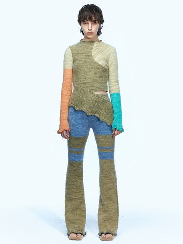 Senya Color Block Knit Pants_Khaki/Blue - ADSB ANDERSSON BELL for WOMEN - Modalova