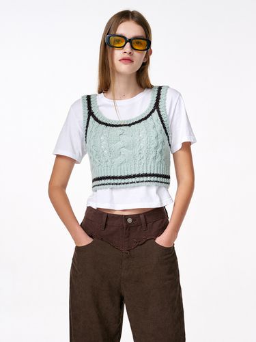 Cable Crop Knit Bustier - Mint - ETMON - Modalova