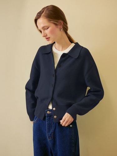 Collar Cashmere Cardigan (Navy) - OSTKAKA - Modalova