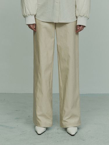 Faux Leather Wide leg Trousers_Beige - RE RHEE - Modalova