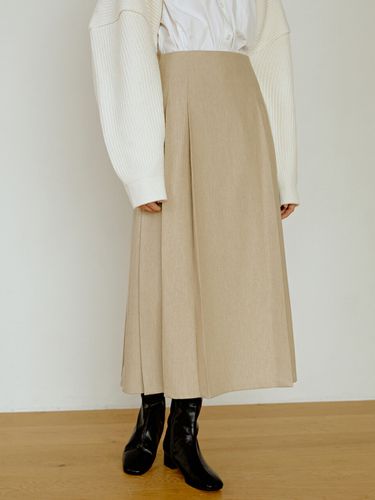 Flat Wool Pleats Skirt_Beige - RE_L - Modalova