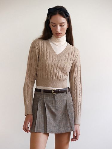 V-neck Cable Knit_Beige - ROLAROLA - Modalova