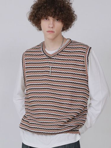 Bamboo Striped Knit Vest_Brown - FANACULT - Modalova