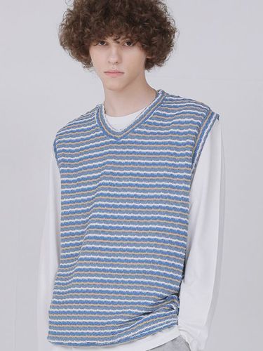 Bamboo Striped Knit Vest_Blue - FANACULT - Modalova