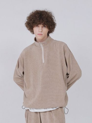 Waffle Half Zip-Up Sweatshirt_Beige - FANACULT - Modalova